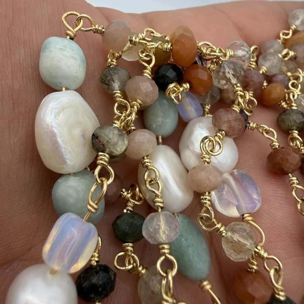 HSN Joya 925 Freshwater Pearl & Gemstone Necklace Flapper 62 Inches Layering‎ - Picture 8 of 15
